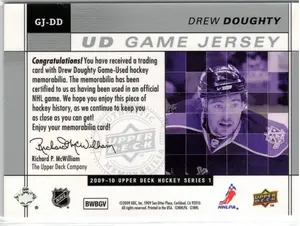 2009-10 UD Drew Doughty GU Jersey Los Angeles Kings