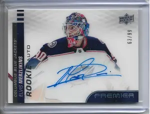 2019-20 Premier Acetate Rookie Horizontal Autograph #AR-EM Elvis Merzlikins (63/99)