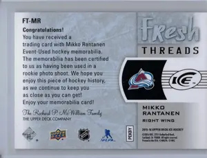 2015-16 Mikko Rantanen Ice Fresh Threads - #FTMR Colorado Avalanche