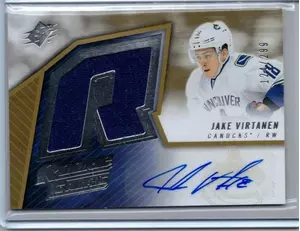 2015-16 UD SPX Rookie Fabrics Auto Jake Virtanen 124/299 Vancouver Canucks