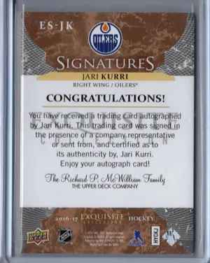 2016-17 UD Exquisite Signatures Jarri Kurri 106/125