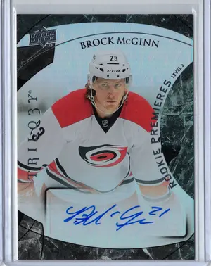 2015-16 UD Trilogy Rookie Premiere Auto Brock McGinn Level Black 27/47 Carolina Hurricanes