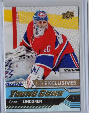 2016-17 UD Young Guns Exclusive Charlie Lindgren 040/100 ~~ Jersey Numbered ~~