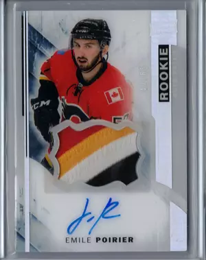 2015-16 UD Premier Rookie Auto Patch Emile Poirier 42/65 4 Clr Calagary Flames