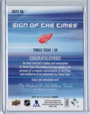 2015-16 UD SP Authentic Sign of the Times Tomas Tatar Detroit Red Wings