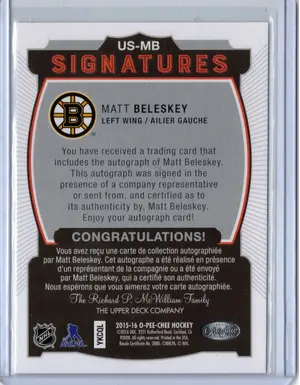 2015-16 OPC Signatures Matt Beleskey Boston Bruins