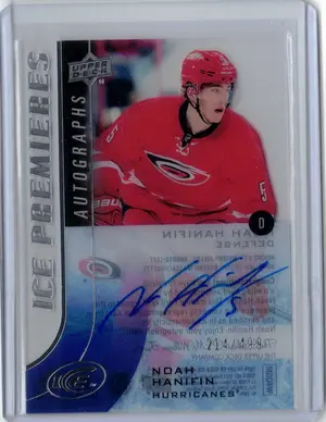 2015-16 UD Ice Premieres Rookie Auto Noah Hanafin 214/499 Carolina Hurricanes