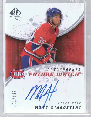 2008-09 Sp Auth Future Watch RC #214 Auto Matt Dagostini #161-999