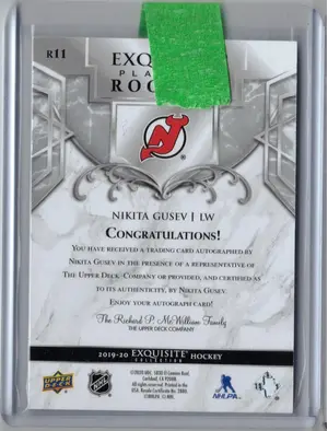 2019-20 UD Exquisite Rookie Auto Nikita Gusev 138/199 New Jersey Devils