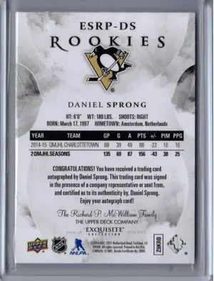 2015-16 UD Exquisite Rookies Auto Daniel Sprong 036/249