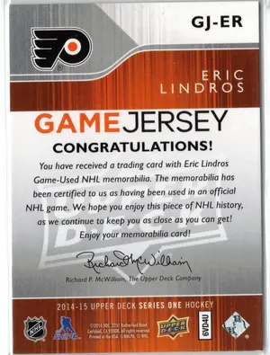 2014-15 UD Eric Lindros GU Jersey Philadelphia Flyers