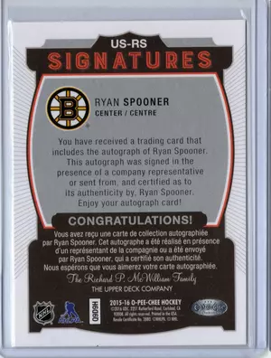 2015-16 OPC Signatures Ryan Spooner Boston Bruins