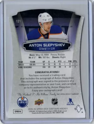 2015-16 UD Contours Rookies Auto Anton Slepyshev 280/499 Edmonton Oilers