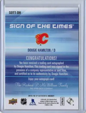 2015-16 UD SP Authentic Sign of the Times Dougie Hamilton Calgary Flames
