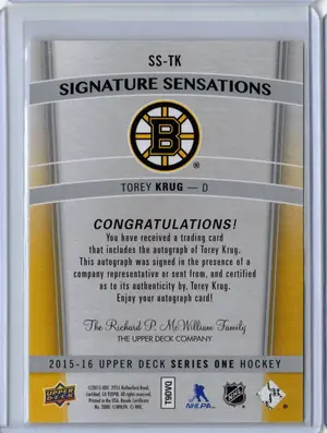 2015-16 UD Signature Sensations Torey Krug Boston Bruins