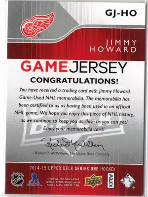 2014-15 UD Jimmy Howard GU Jersey Detroit Red Wings