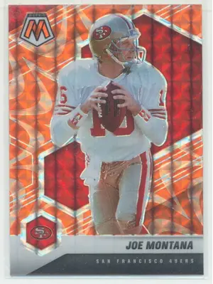 2021 Panini Mosaic Joe Montana Mosaic Reactive Orange Prizm Parallel #174