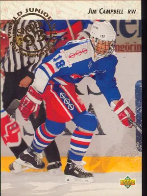 1992-93 UPPER DECK - JIM CAMPBELL #605 WORLD JUNIOR CHAMPIONSHIPS RC
