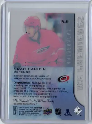 2015-16 UD Ice Premieres Rookie Auto Noah Hanafin 214/499 Carolina Hurricanes