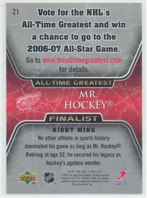 2005-06 Upper Deck Gordie Howe All-Time Greatest Finalist #21