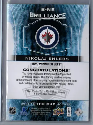 2015-16 UD The Cup Brilliance Auto Nikolaj Ehlers