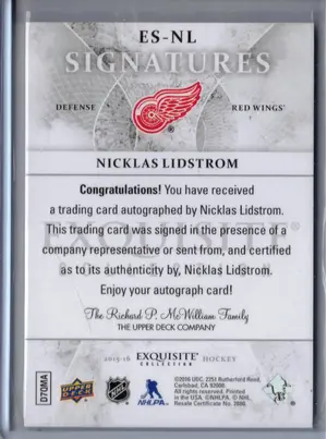 2015-16 UD Exquisite Signatures Nicklas Lidstrom 076/125