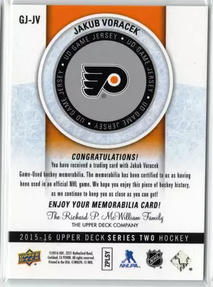 2015-16 UD Jakob Voracek GU Jersey Philadelphia Flyers