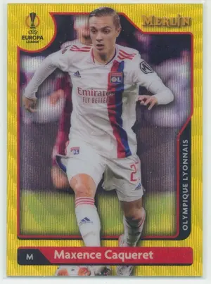2021-22 Topps Merlin Collection Chrome UCL - Maxence Caqueret #96 Yelllow Wave Refractor Parallel 162/225