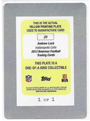 2013 Bowman Printing Plate Yellow #20 Andrew Luck (1/1)