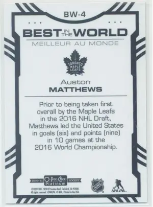 2020-21 O-Pee-Chee Platinum Auston Matthews Best in the World #BW-4