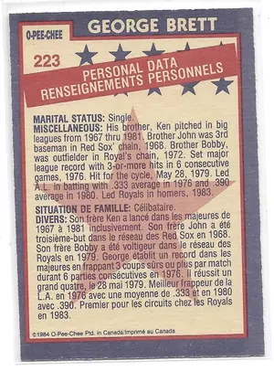 1984 O-Pee-Chee #223 George Brett