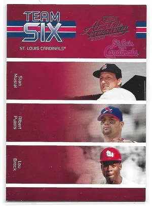 2005 Absolute Memorabilia Team Six #TS-53 Stan Musial, Albert Pujols, Lou Brock, Enos Slaughter, Red Schoendienst & Will Clark (085/100)