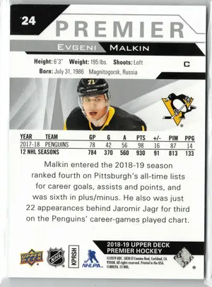 2018-19 UD Premier Evgeni Malkin Pittsburgh Penguins 035/199