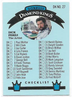 1992 Donruss Diamond Kings #DK-27 Checklist (Dick Perez)