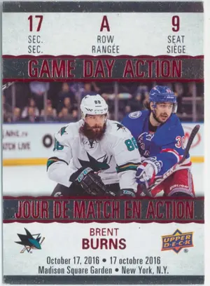 2017-18 TIM HORTONS - BRENT BURNS #GDA-9 GAME DAY ACTION