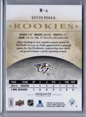 2015-16 Kevin Fiala Exquisite #370/399 Nashville Predators