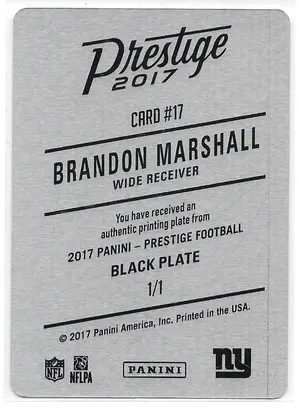 2017 Prestige Printing Plate Black #17 Brandon Marshall (1/1)