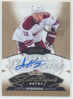 2014-15 FLEER SHOWCASE - JUSTIN HODGMAN #126 HOT PROSPECTS 104/149