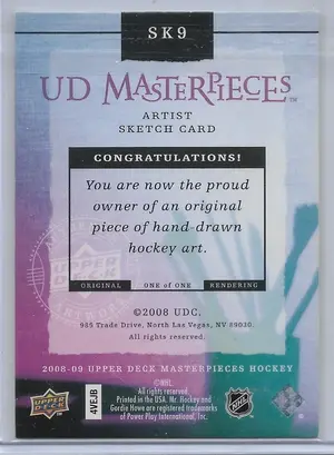 2008-09 UD Masterpieces Artist Sketch Card #SK9 Gordie Howe (1/1)