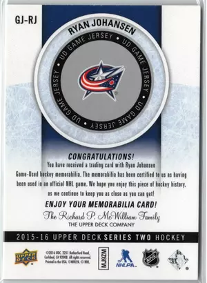 2015-16 UD Ryan Johansen GU Jersey Columbus Blue Jackets