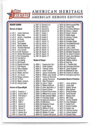 2009 Topps Heritage American Heroes #NNO Checklist (2 of 3)
