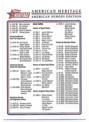 2009 Topps Heritage American Heroes #NNO Checklist (3 of 3)