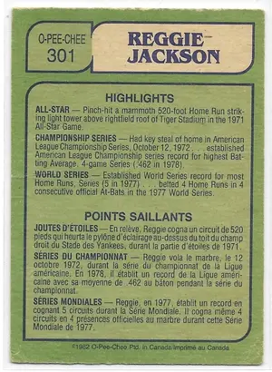 1982 O-Pee-Chee #301 Reggie Jackson *