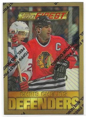 1995-96 Finest Refractors #19 Chris Chelios (Gold, Defenders)