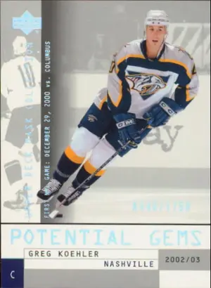 2002-03 MASK COLLECTION - GREG KOEHLER #129 POTENTIAL GEMS RC 448/1250