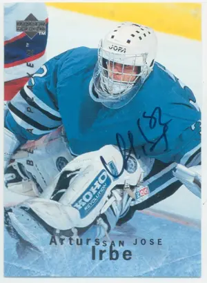 1995-96 BE A PLAYER - ARTURS IRBE #S23 SIGNATURES