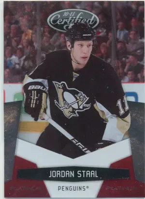 2010-11 CERTIFIED - JORDAN STAAL #118 PLATINUM RED 618/999