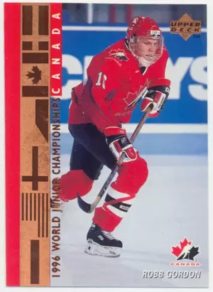 1995-96 UPPER DECK - ROBB GORDON #538 WORLD JUNIOR CHAMPIONSHIPS RC