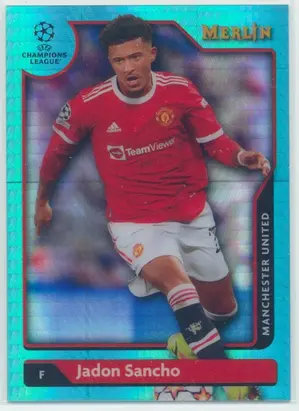 2021-22 Topps Merlin Collection Chrome UCL - Jadon Sancho #56 Aqua Prism Refractor Parallel