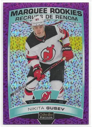 2019-20 OPC Platinum Violet Pixels #184 Nikita Gusev RC (Marquee Rookies) (126/399)